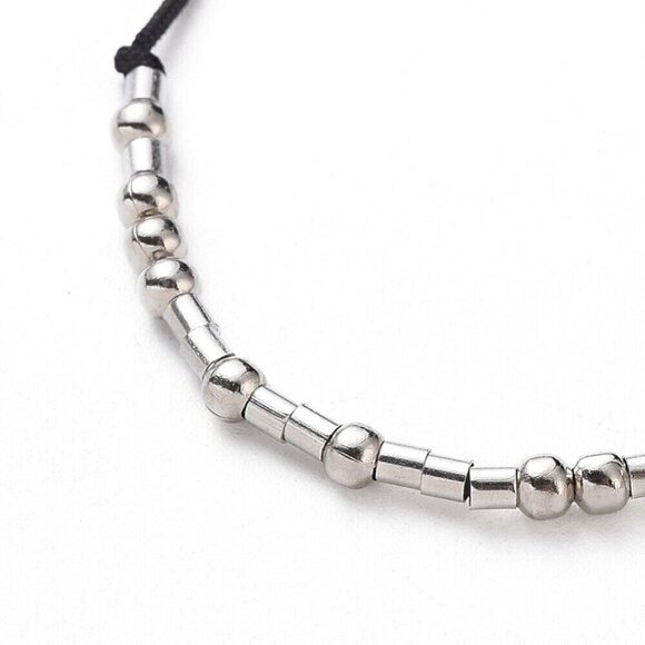 Inspirational Keep Going Handcrafted Silver Black Unisex Morse Code Bracelet - Picture 2 of 5